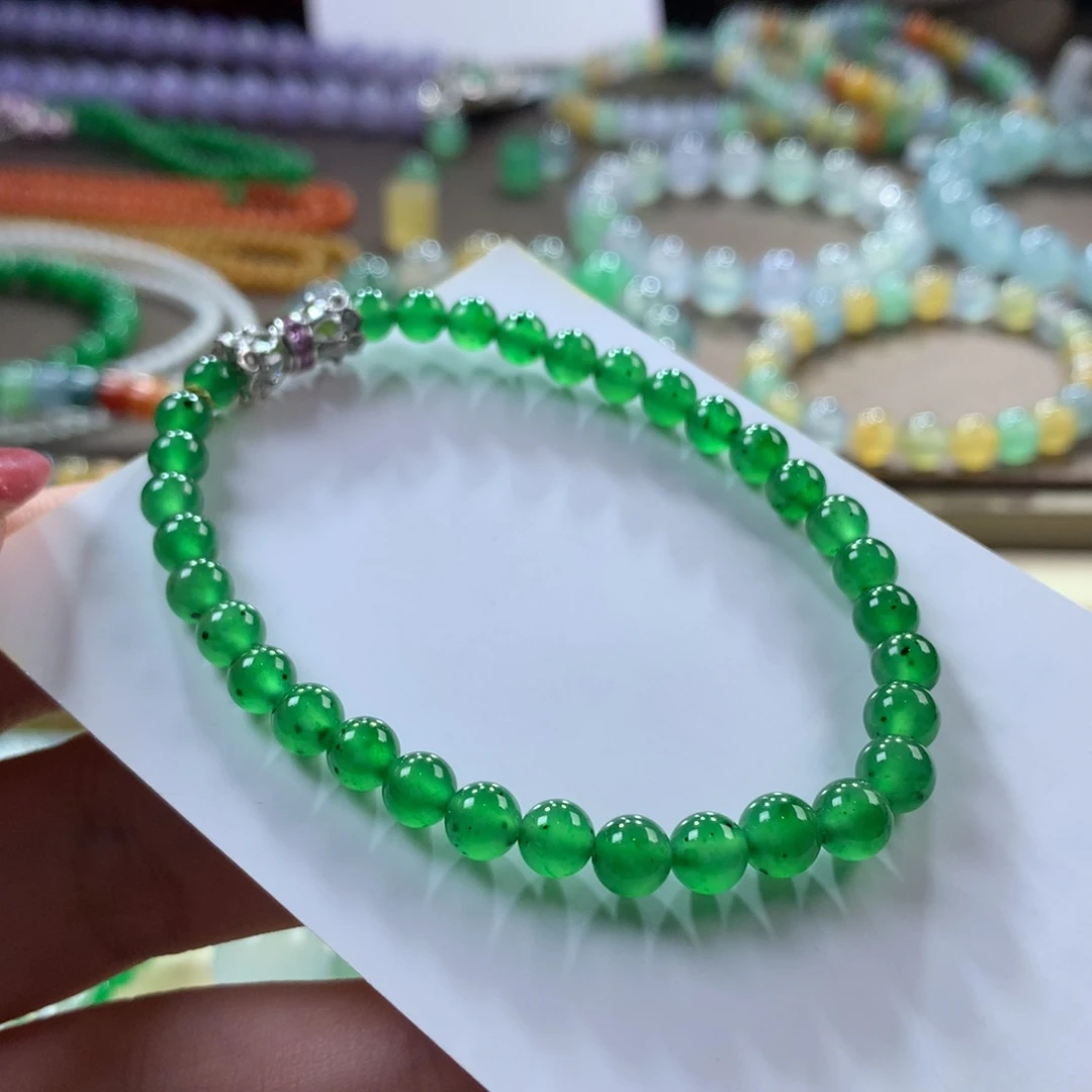 翡翠手链未镶嵌翡翠高冰冰阳绿卡4-5+