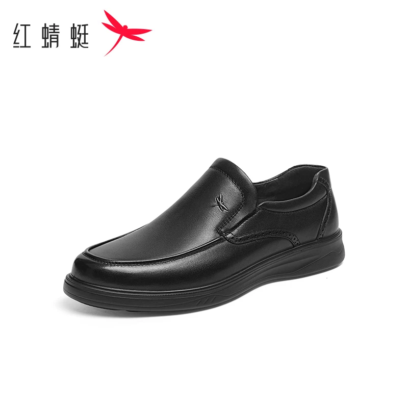 红蜻蜓皮鞋男2025春季新款商务真皮软底舒适中老年爸爸一脚蹬男鞋