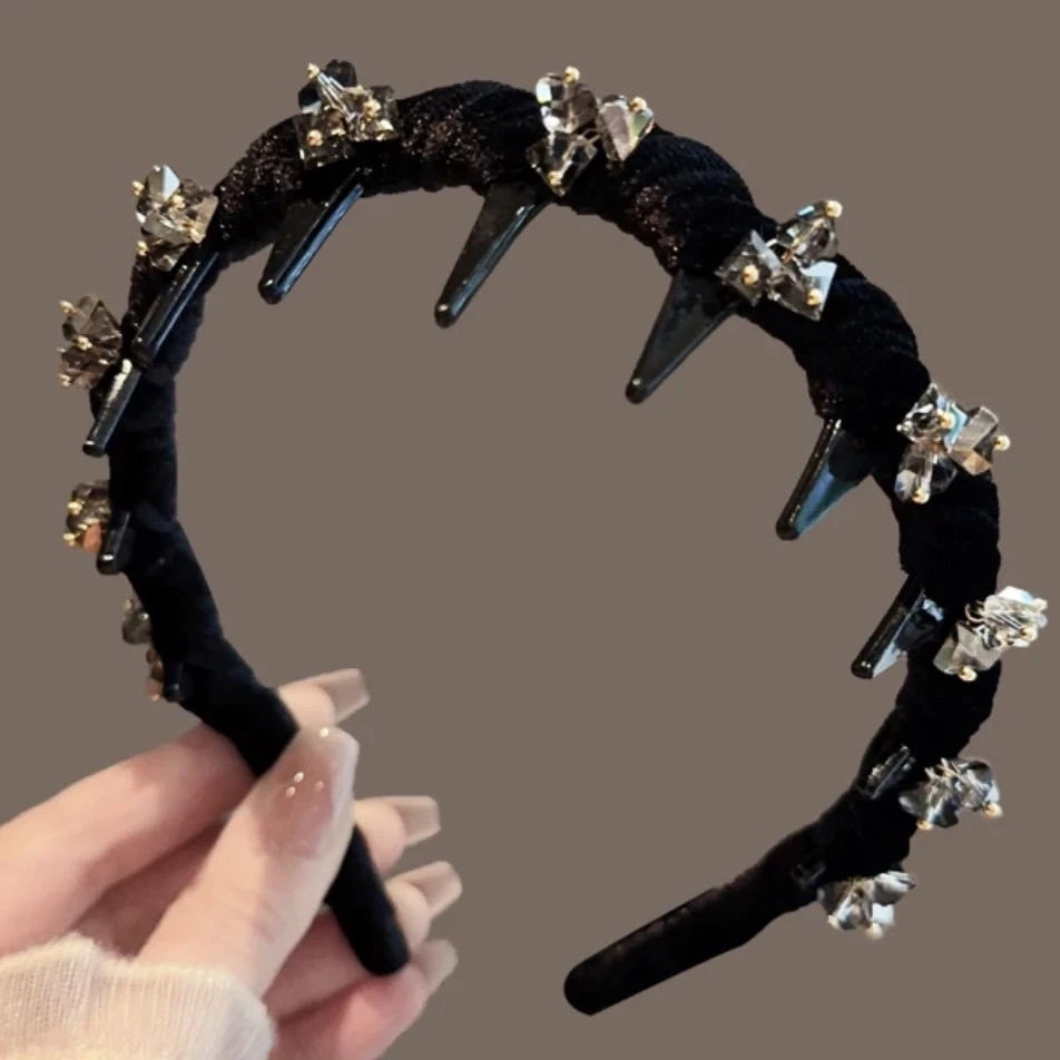 新款精致丝绒带齿波浪头箍重工百搭高颅顶轻奢发箍发卡头饰