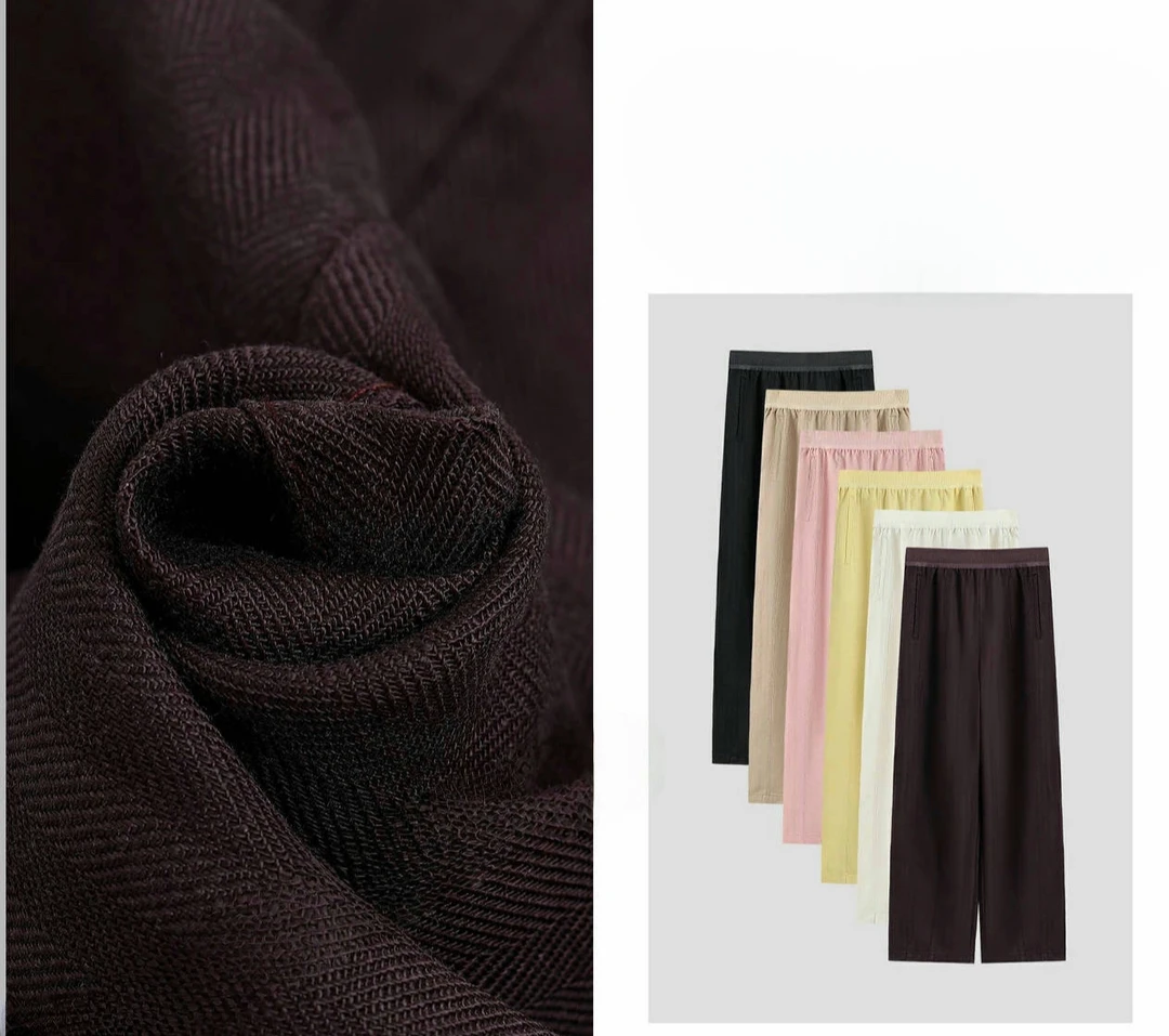 艾米佳尔夏季新款腰头螺纹弹力侧口袋设计休闲直筒裤子A006