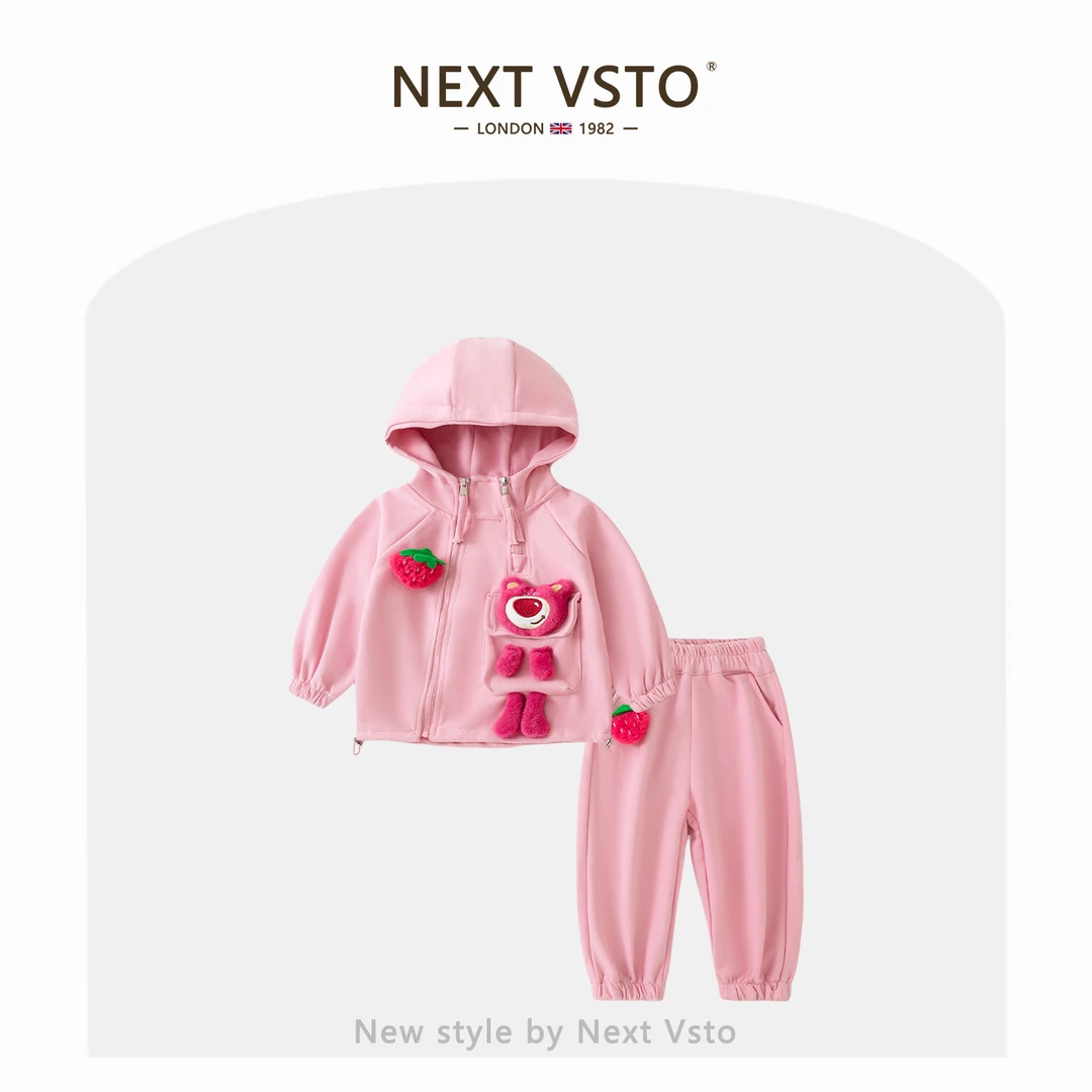 英国NEXT VSTO女童草莓熊套装春秋洋气小女孩休闲连帽卫衣束脚裤