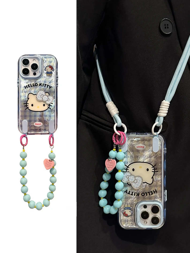 小清新蓝格纹适用iphone16promax苹果手机壳可爱kt13新款15少女14