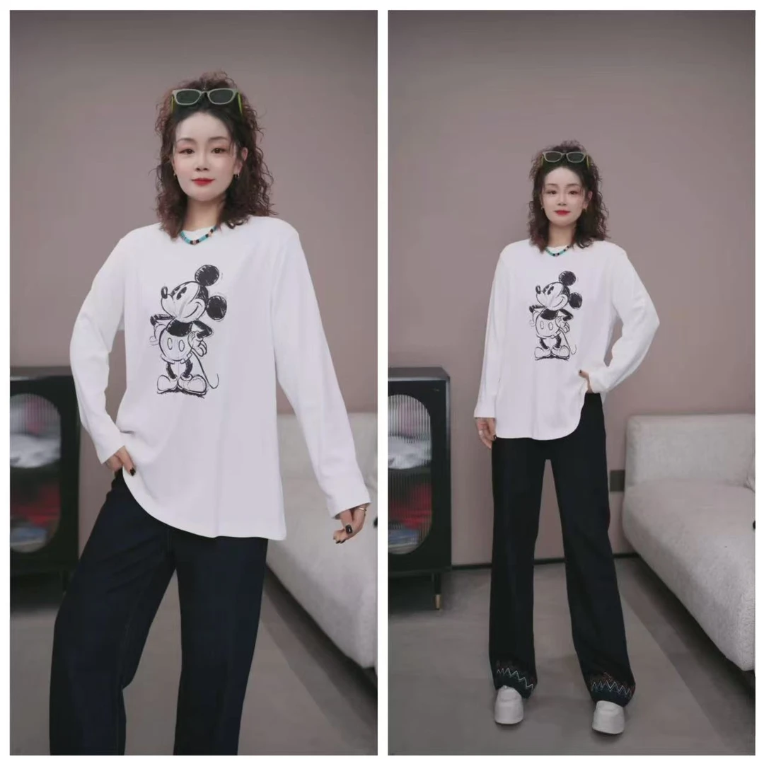 【No退换】瑕疵品 欧货【米奇正肩百搭长袖白T】YYX 33097-1