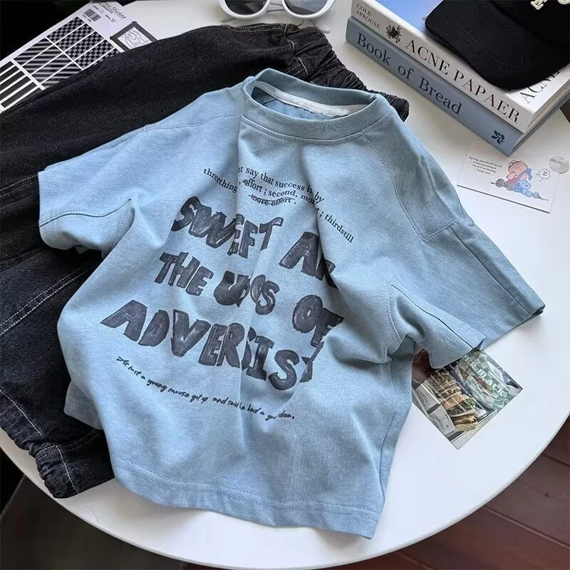 儿童短袖T恤薄款牛仔裤套装25夏季韩版洋气百搭春夏装男女童套装