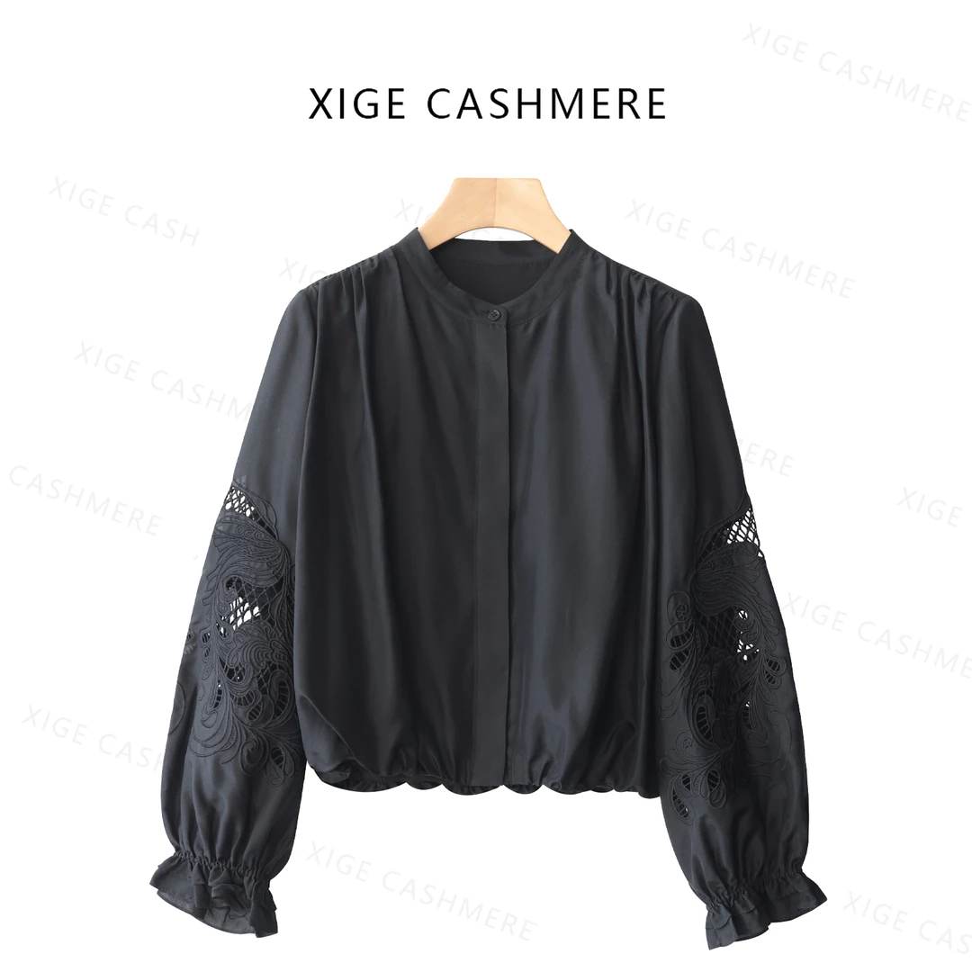 喜歌 100桑蚕丝夏季镂空长袖女士设计外套 7951