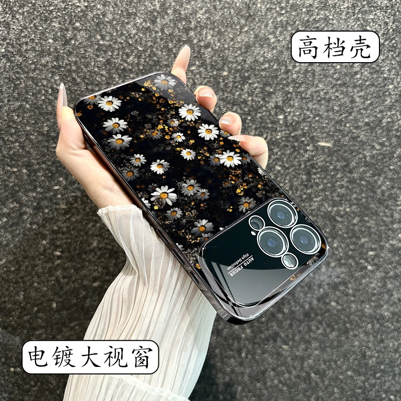 秒变苹果17小雏菊大视窗适用苹果16/15/14电镀promax玻璃手机壳