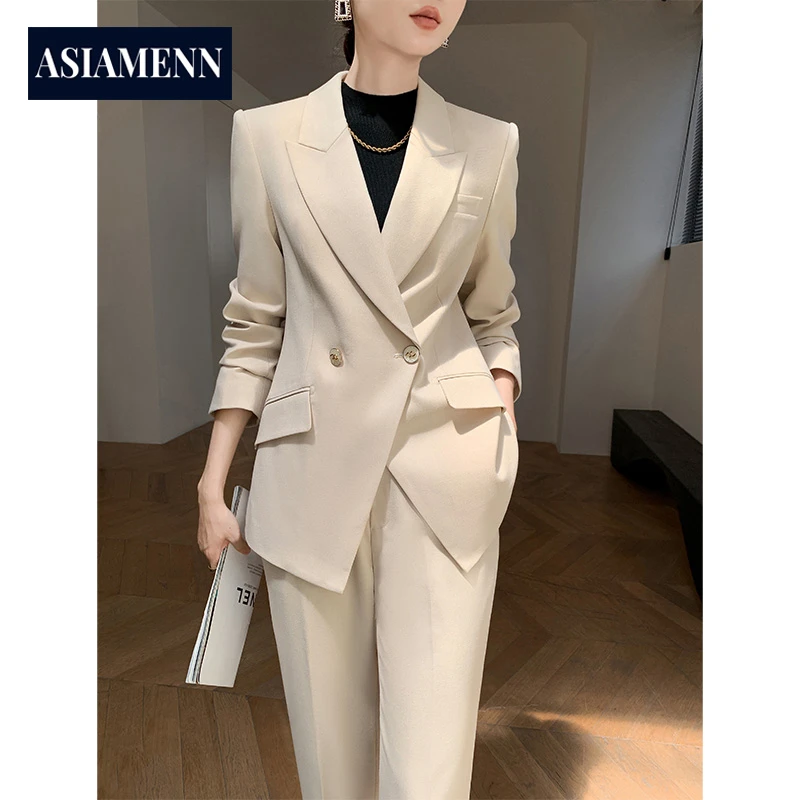 高端职场女装2025新款休闲西装翻领阔腿套装职业女神范两件套正装