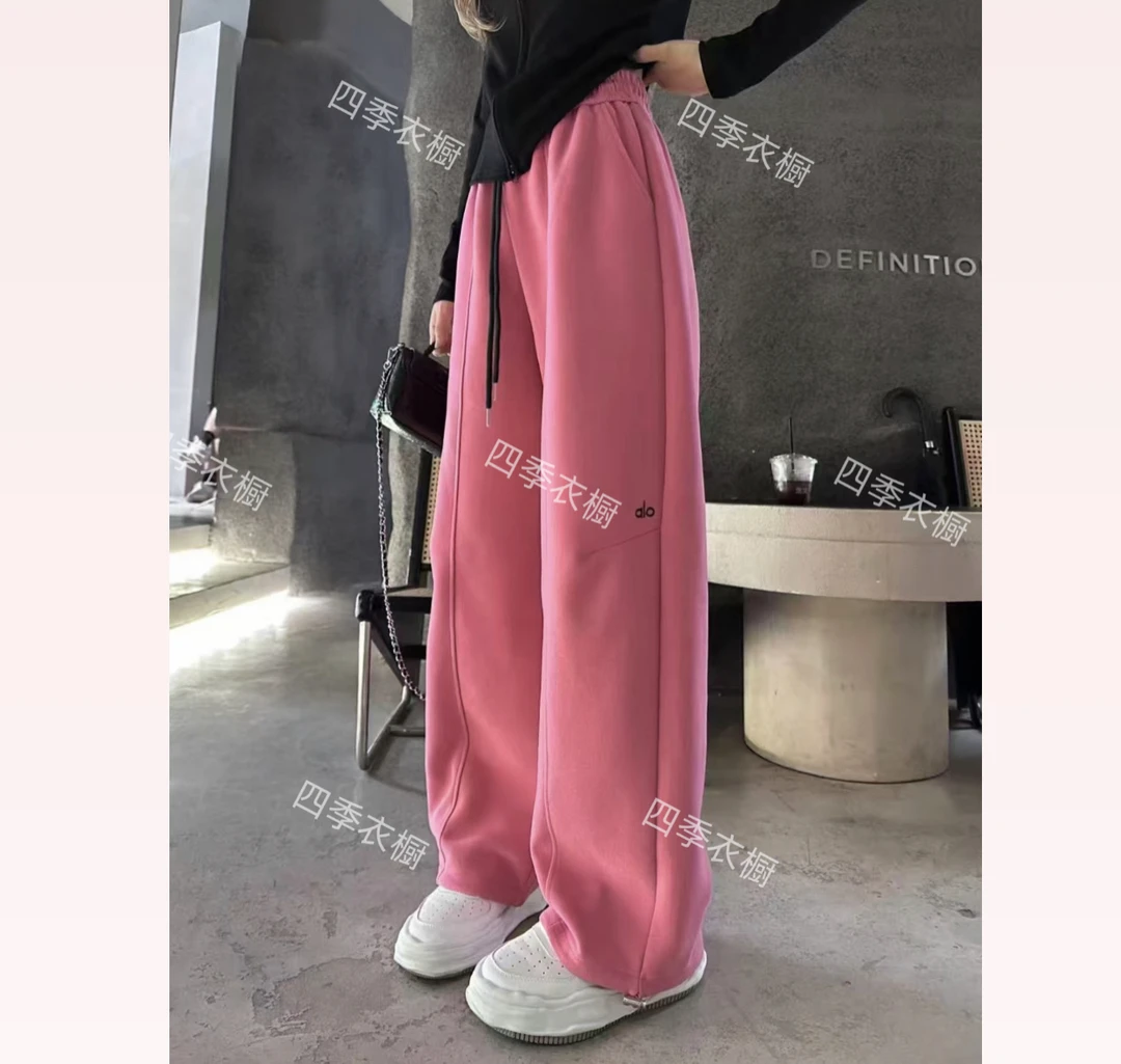 秋季新款品质加厚复合高腰刺绣显瘦时尚百搭休闲弯刀阔腿裤2911#-