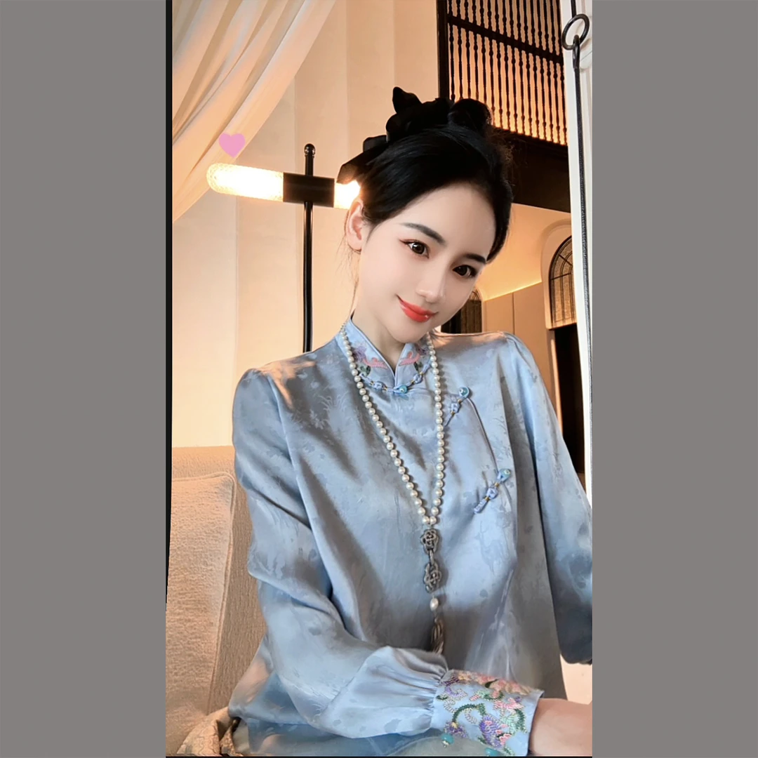 【可儿•高定】高端新中式国风醋酸提花百搭衬衫上衣BB-25357