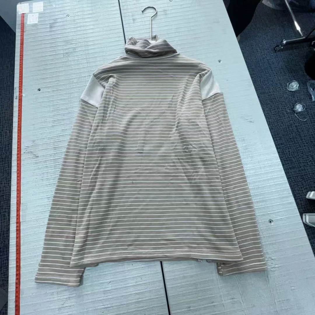 577号  堆堆领拼色条纹打底衫洋气内搭修身长袖t恤上衣