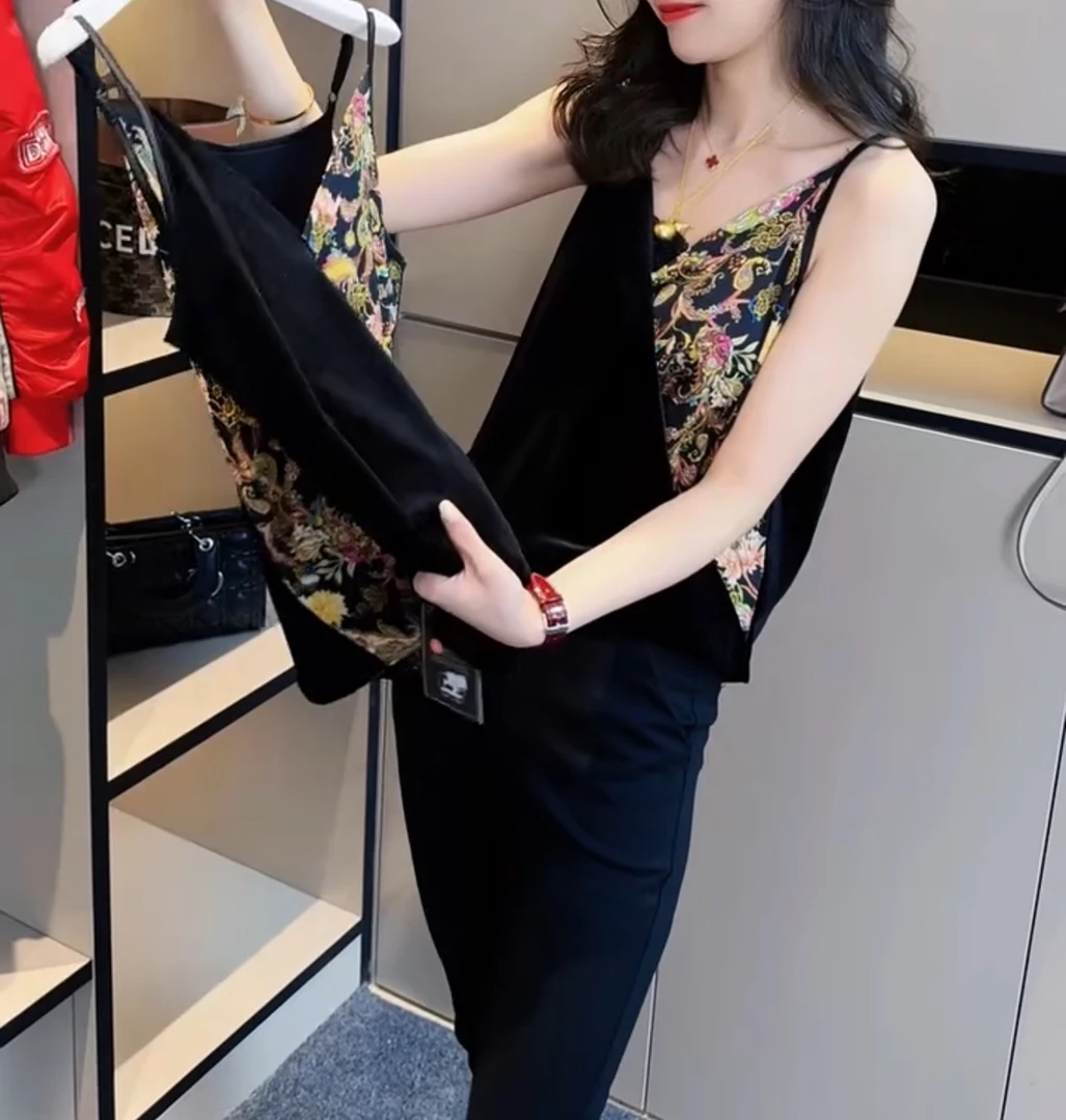 欧货新款百搭拼接碎花吊带背心【实物微色差】