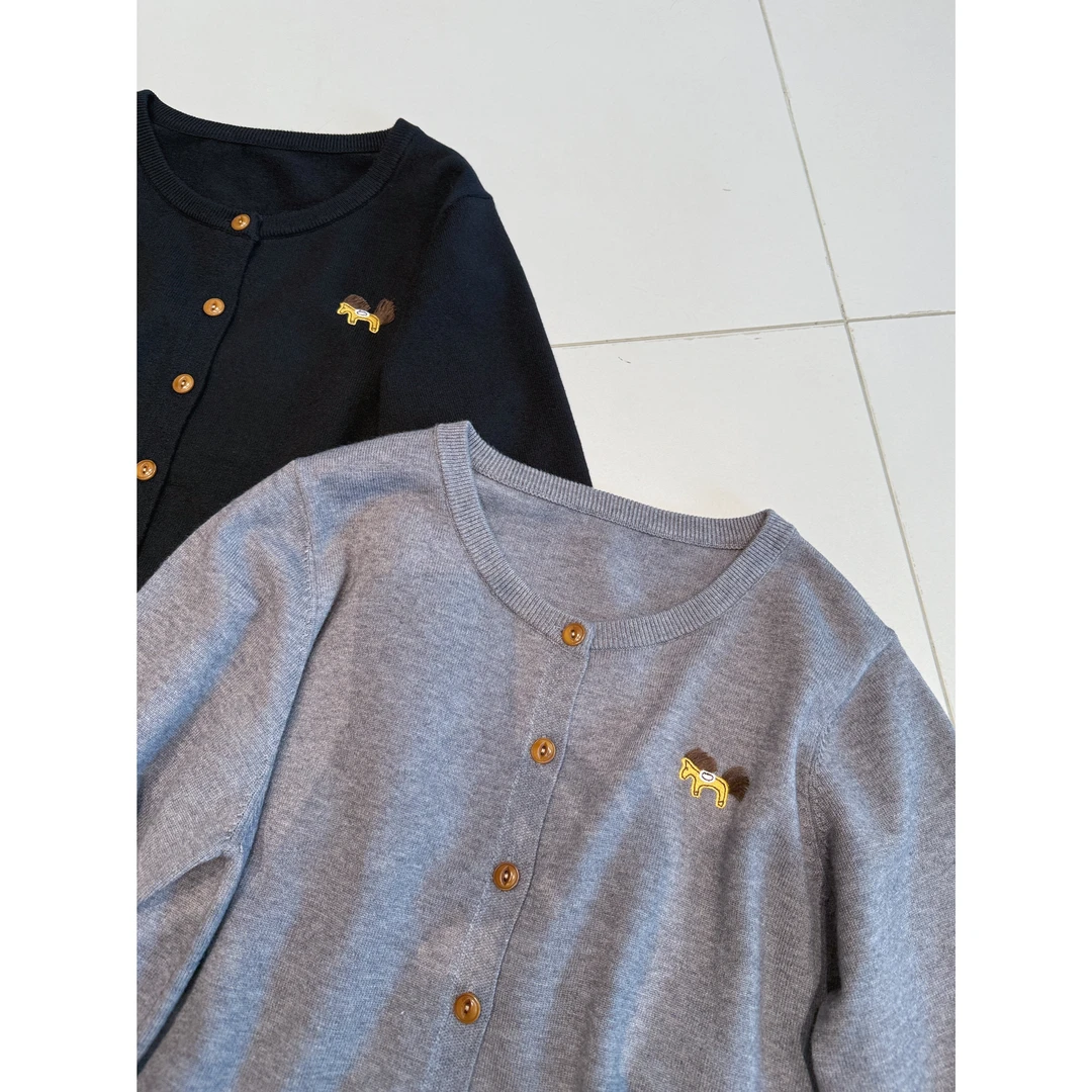 #5908【幸福加马】韩版休闲刺绣圆领针织衫 简约百搭宽松显瘦开衫