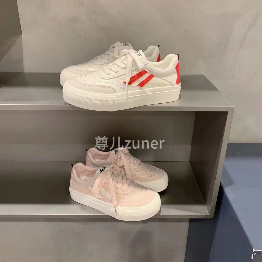 尊儿2025女款小苹果时尚百搭女士夏季透气厚底系带平底低帮女鞋