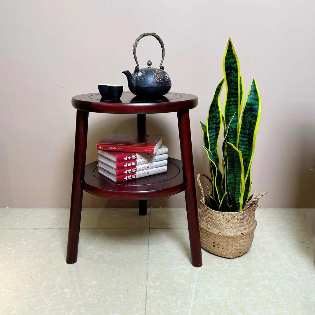实木双层三脚角几置物架多功能边几客厅茶室休闲家用植物小桌