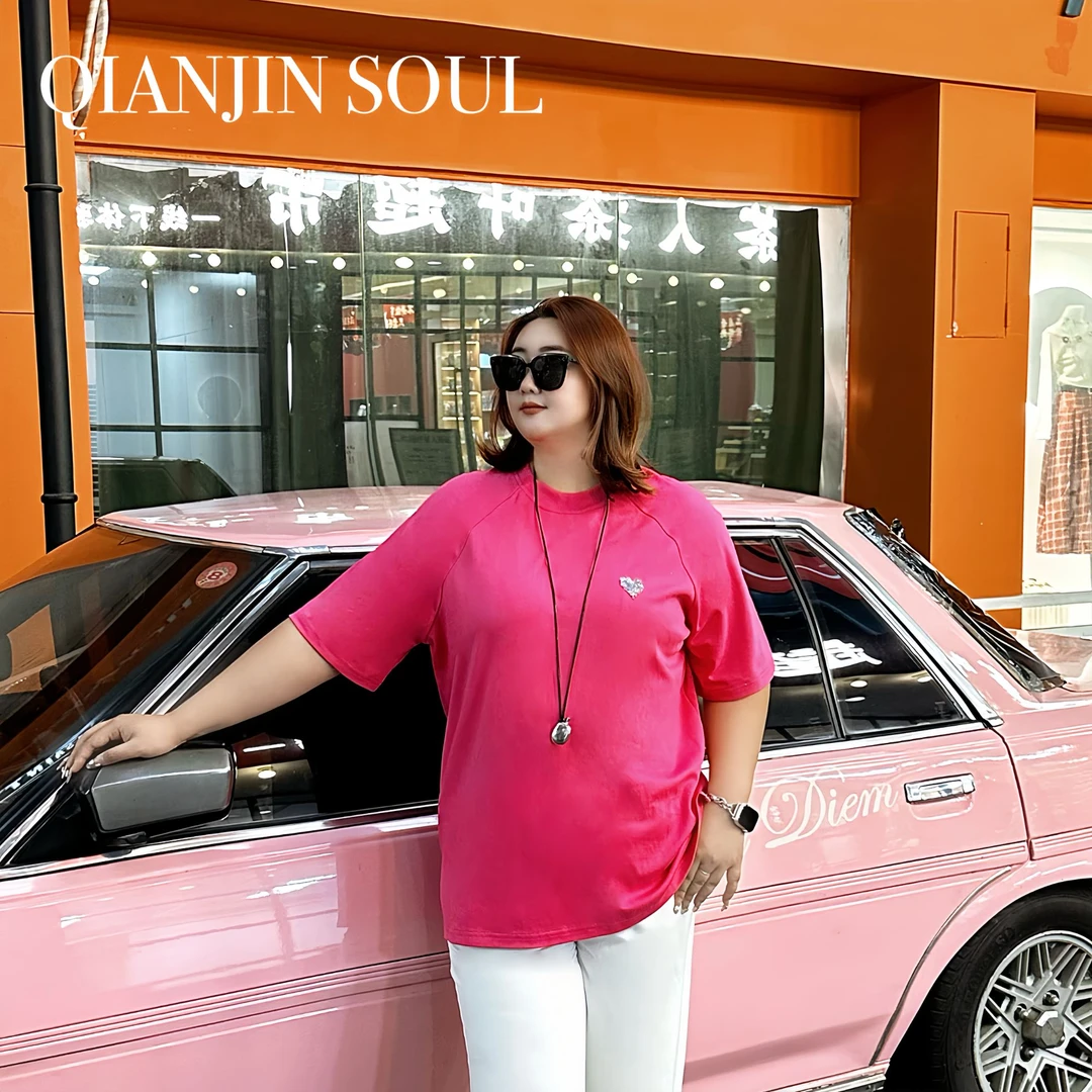 芊金SOUL大码女装 潮流休闲显瘦撒银夏季薄款纯棉短袖t恤 T5012