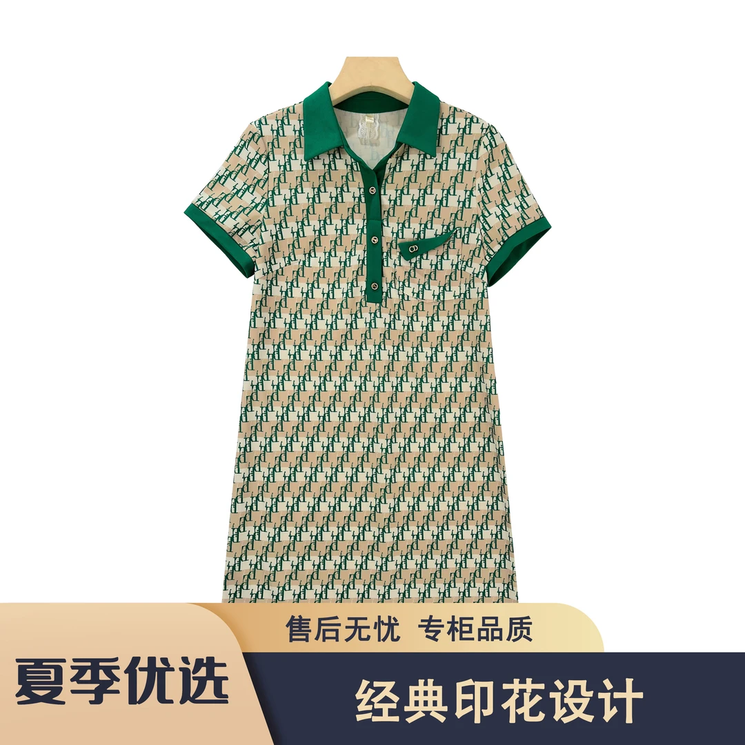 S88 传Q2025夏季POLO领通勤休闲百搭显瘦印花时尚连衣裙CQ239款