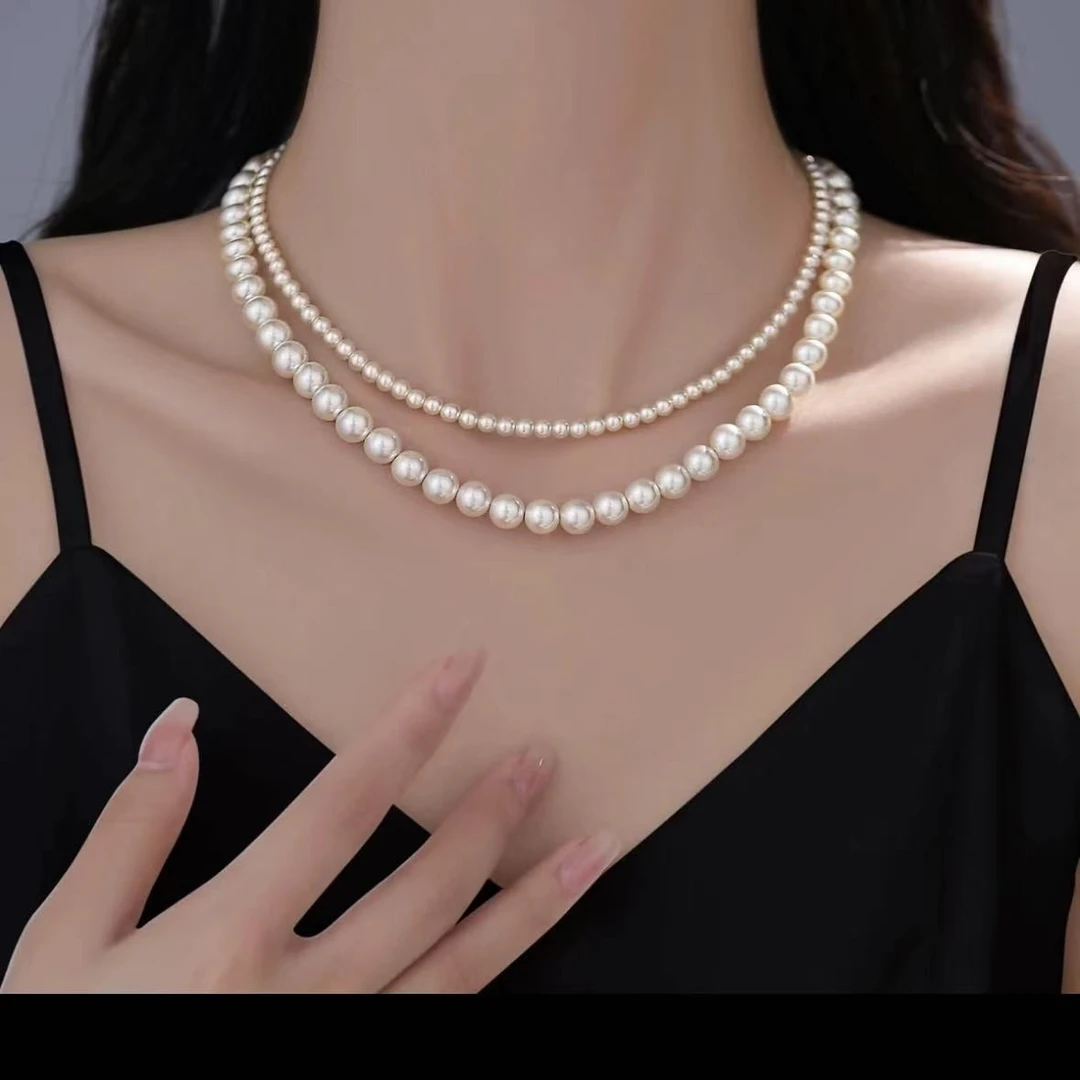 链子925银 许妍同款天女粉强光 百搭锁骨气质轻奢全珠项链