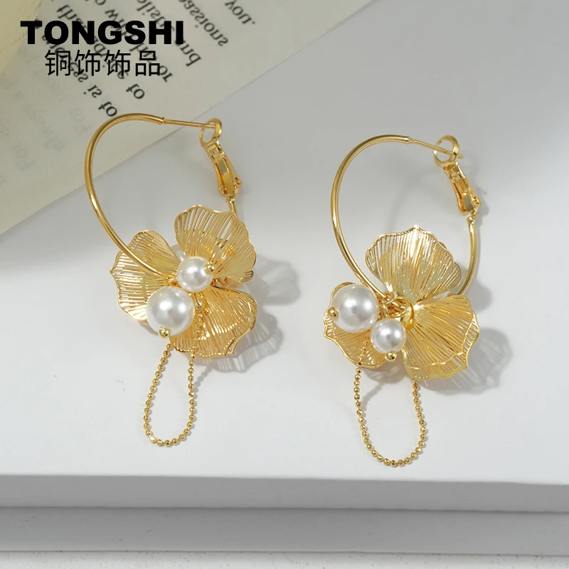 铜合金耳饰 日韩女色欧美耳环百搭饰品气质超仙简约复古金色耳饰