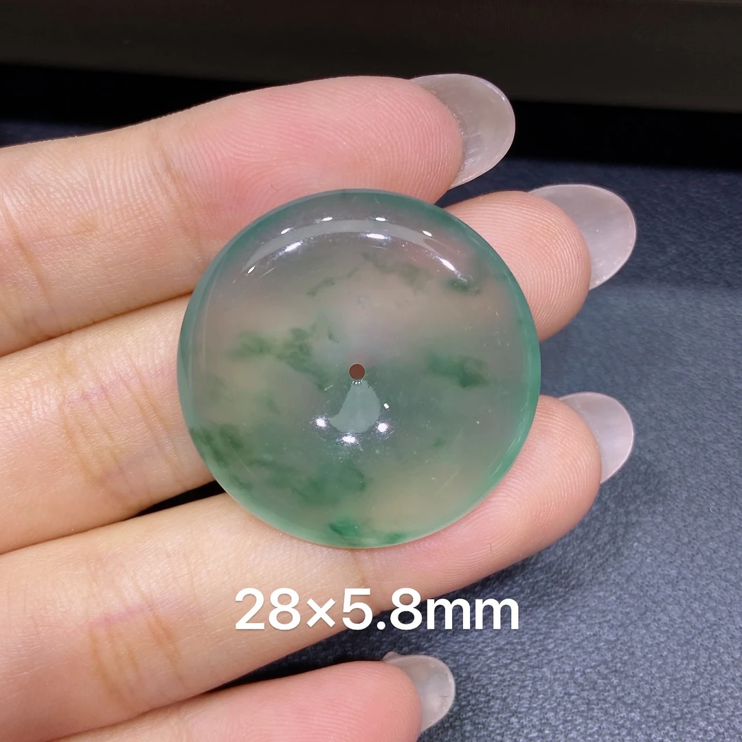 缅甸天然A货翡翠 老坑高冰种灵动飘花平安扣吊坠 玉质细腻 k002