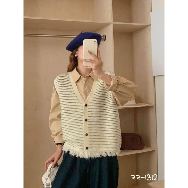 2025新款潮流马甲毛衣条纹百搭V领针织衫1312