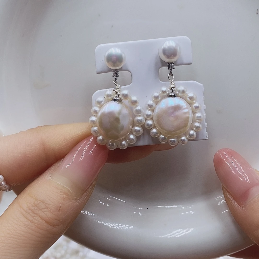 淡水珍珠耳饰银S925镶嵌