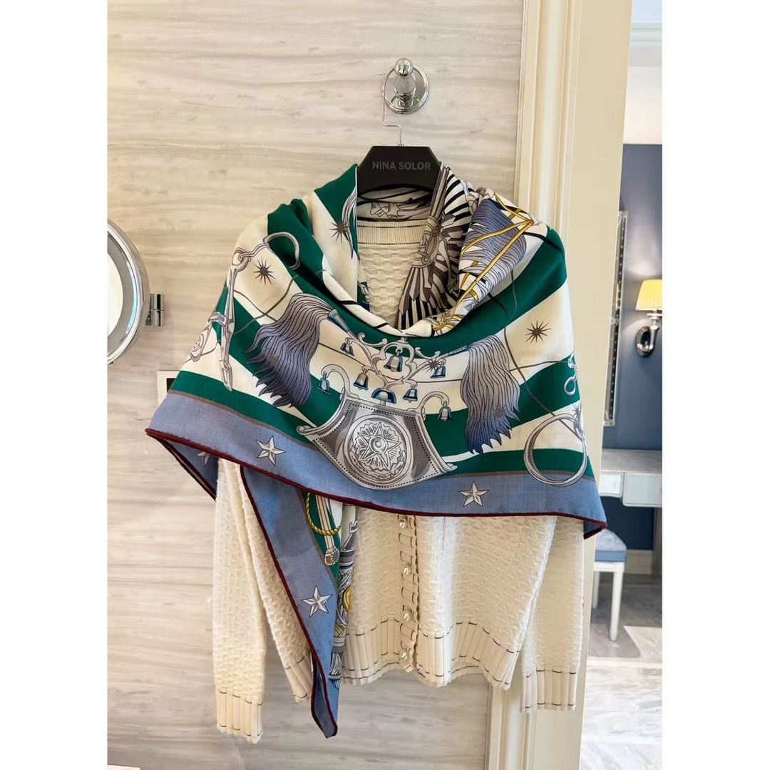 NINASOLOR星辰合唱曲橘棕黄四季真丝羊毛大方巾披肩百搭