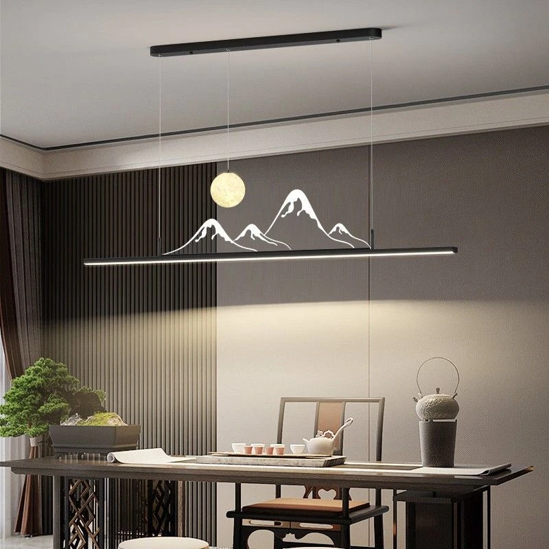 餐厅灯新中式长条吊灯现代简约茶室吊灯极简餐桌灯具餐厅吊灯轻奢