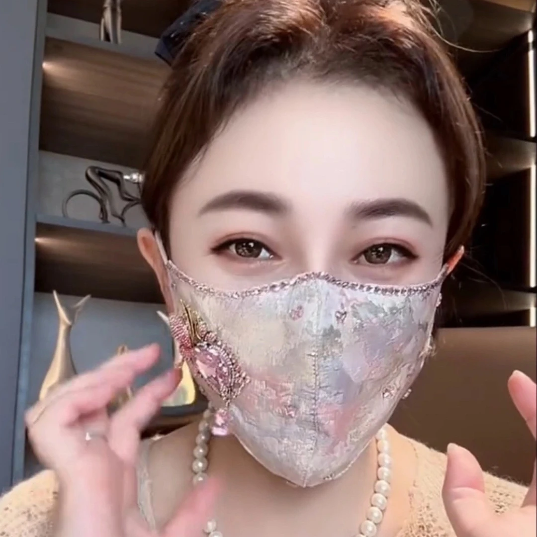新款压花水钻超闪装饰保暖口罩秋冬款