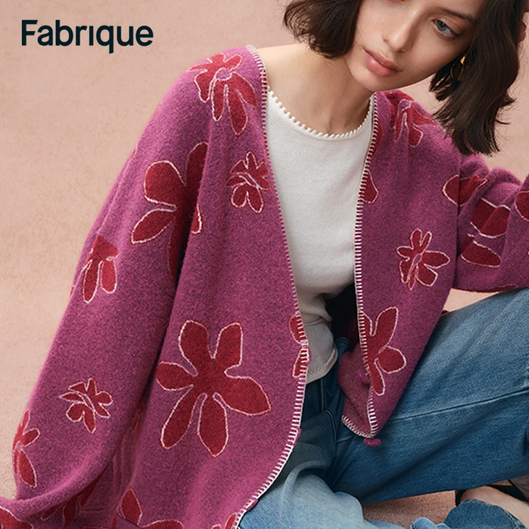 Fabrique Louloudia【莓果开衫】紫藤花羊驼毛手工刺绣宽松针织开衫