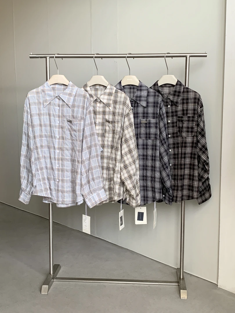 【晨野气息】复古经典百搭显瘦宽松格仔衬衫（带屁帘） P002