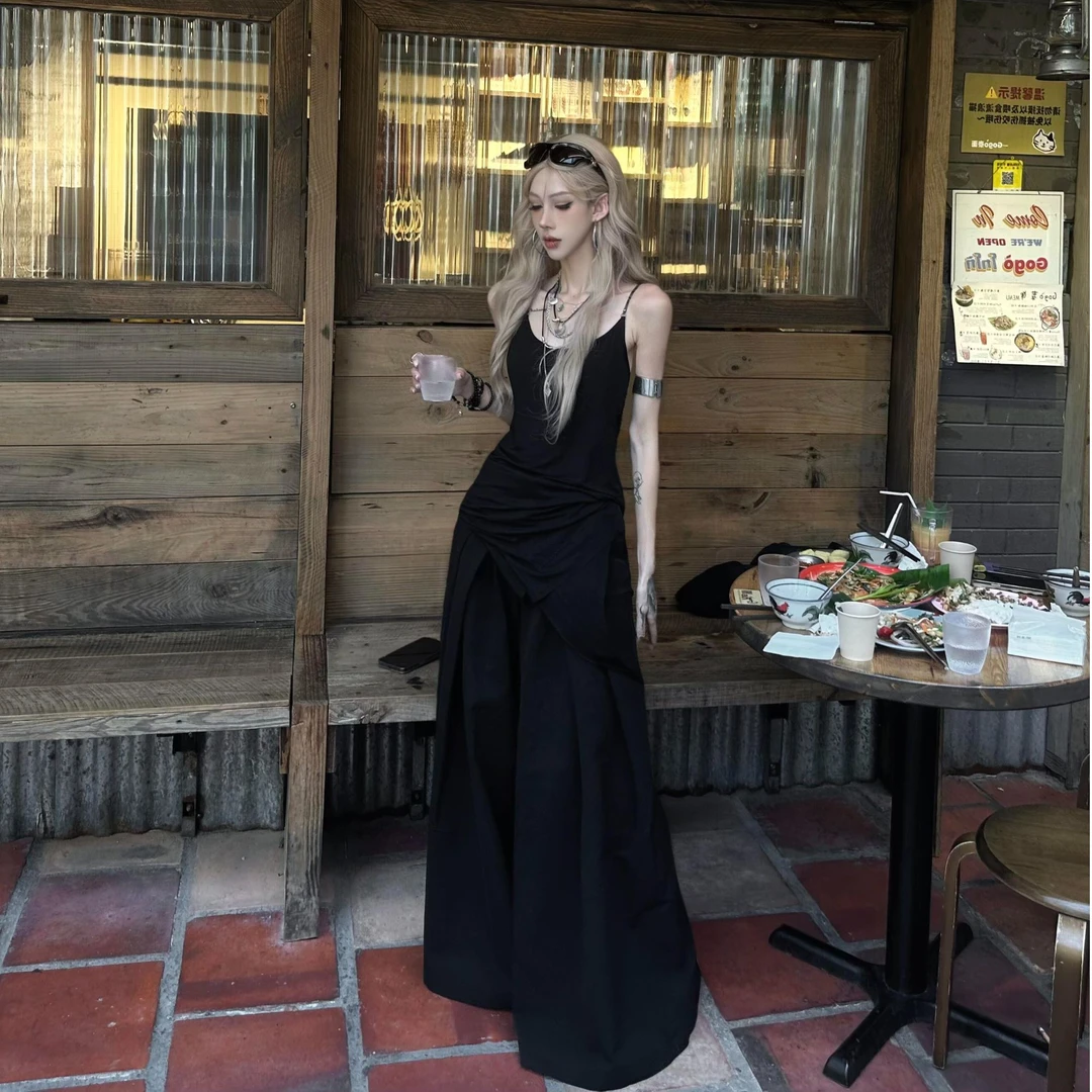 美式辣妹性感露背细肩带背心吊带女2025夏季设计感不规则U领上衣