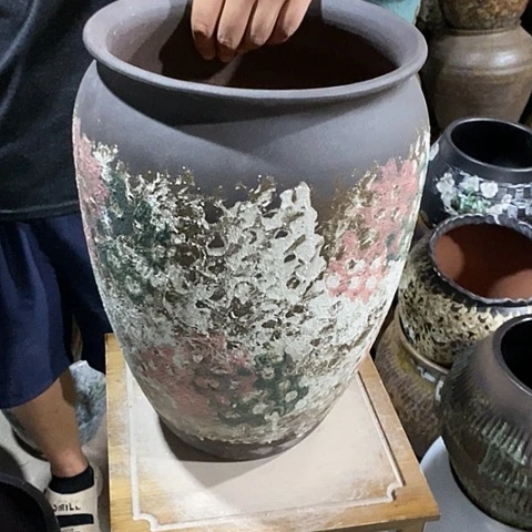 紫砂花盆口26高度41油画8888