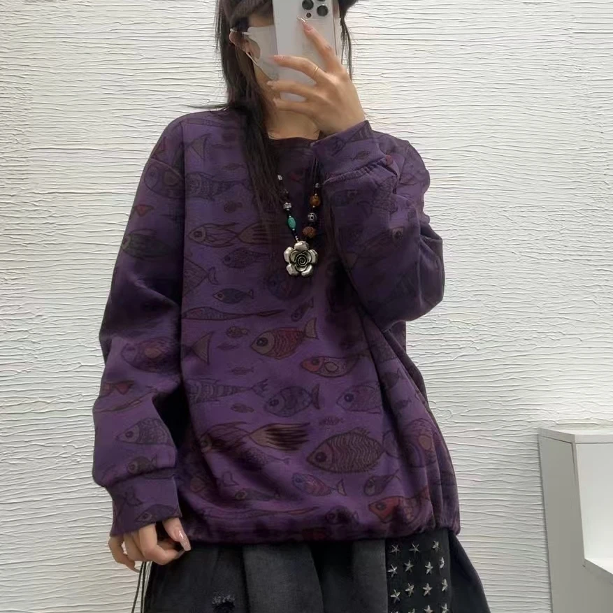 6165新款宽松休闲百搭小鱼炒色卫衣