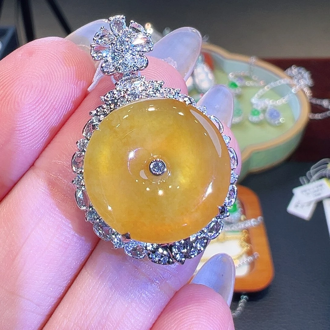 翡翠18K金镶嵌吊坠(不含链)翡翠