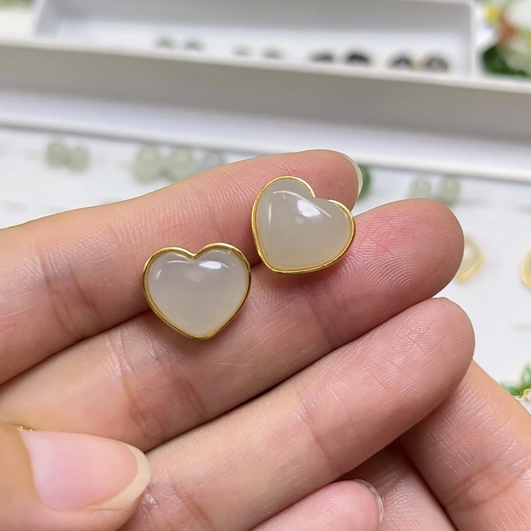 和田玉银S925镶嵌耳饰