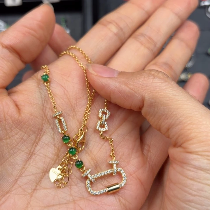 静***)翡翠银S925镶嵌耳饰