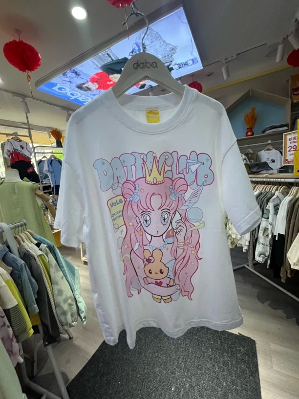 30764A 达巴2025夏季新款女大童宽松型圆领休闲百搭t恤