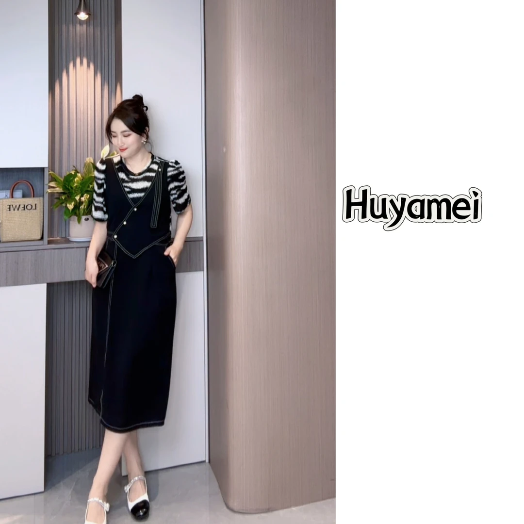 斑马纹气质显瘦连衣裙高级百搭设计收腰显高A字裙