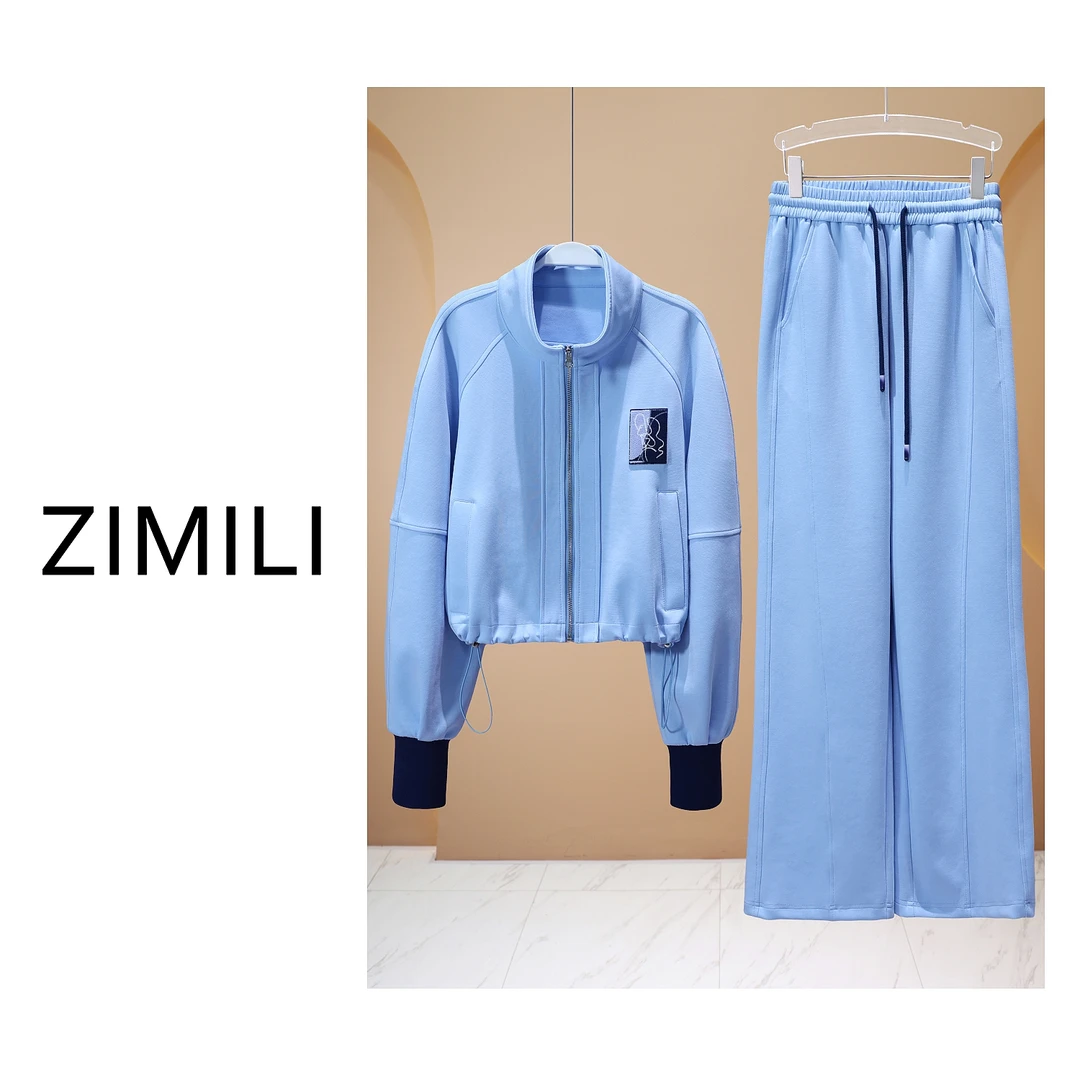 【LIANG哥女装】2025欧货气质优雅盐水蓝撞色拼接运动套装5805