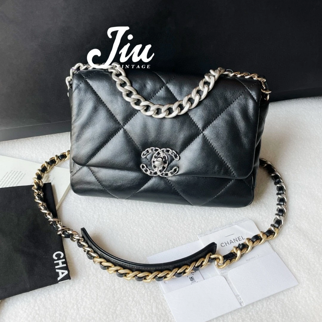 99新 Chanel/香奈儿 黑银19bag小号 芯片CG14-0086