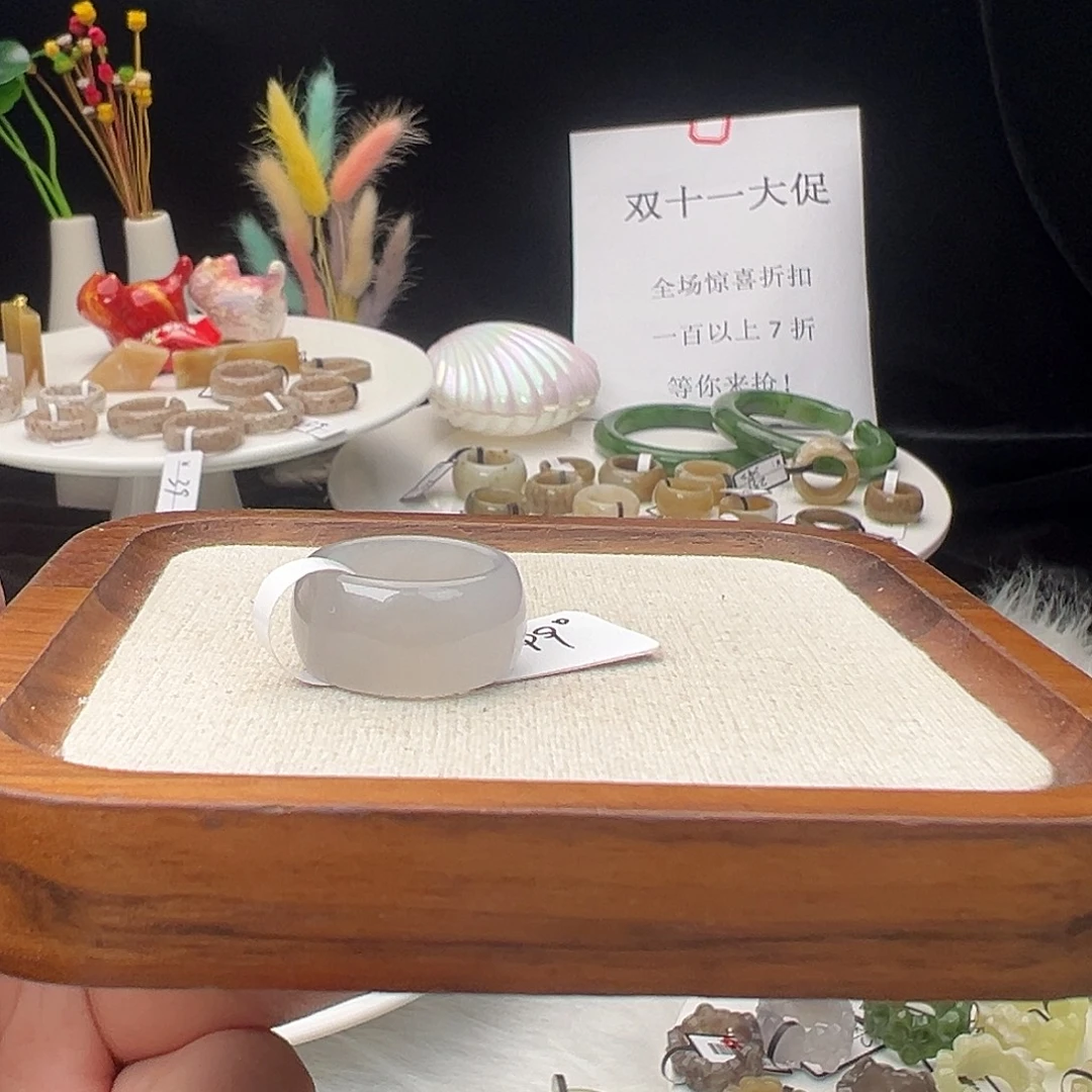 和田玉（糖玉）未镶嵌戒指k40 浅灰圆切 16.3 不退换