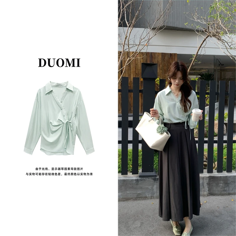 【DUOMI】春季新款女装百搭时尚小众风格设计风衬衫上衣D6280