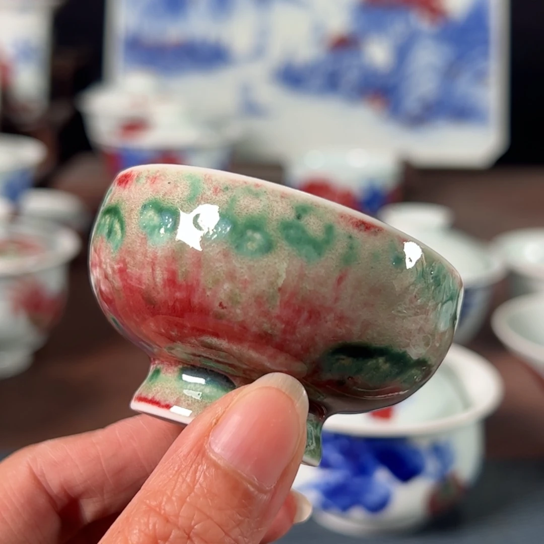 杯可*原矿青花釉里红瓷器