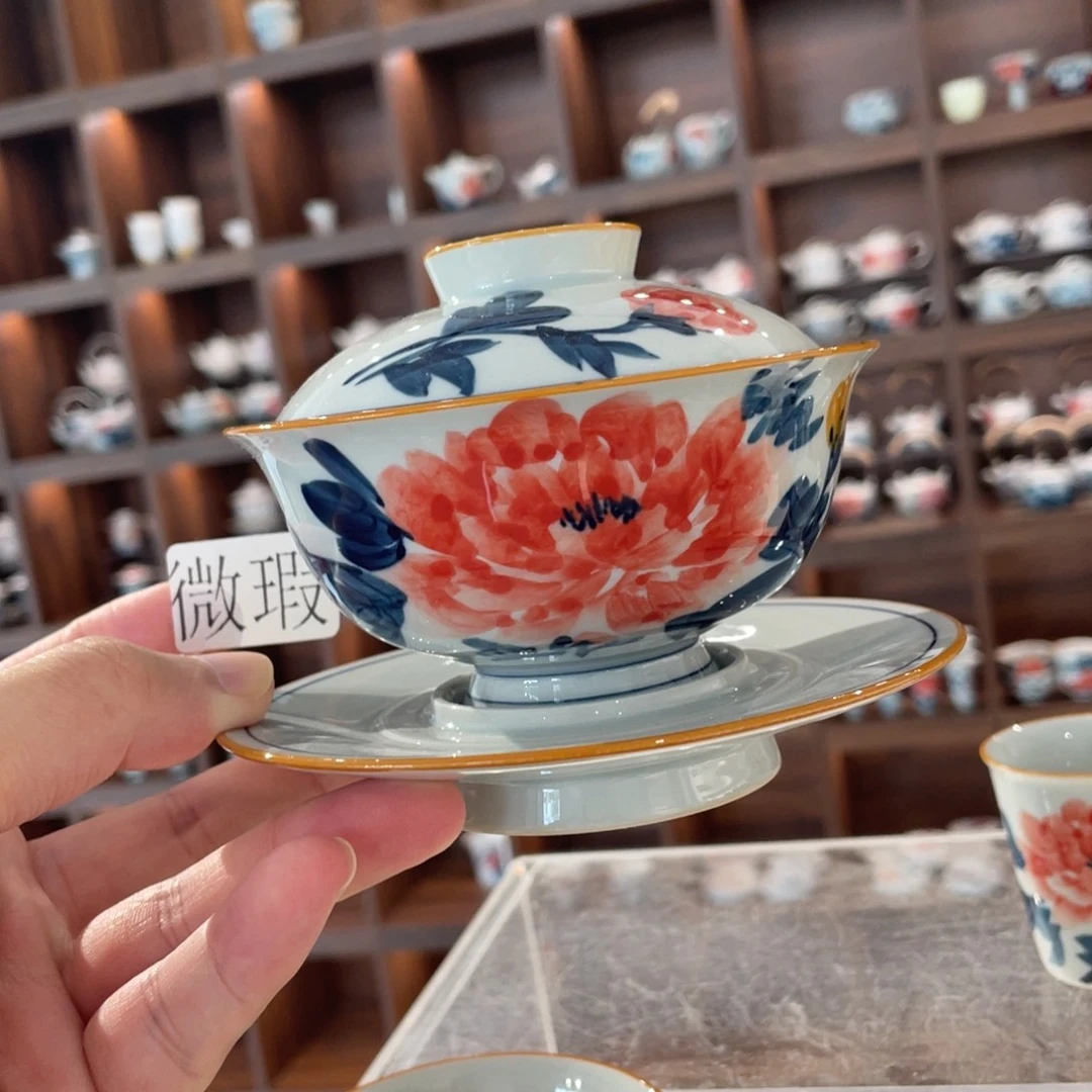 釉下手绘茶具微瑕