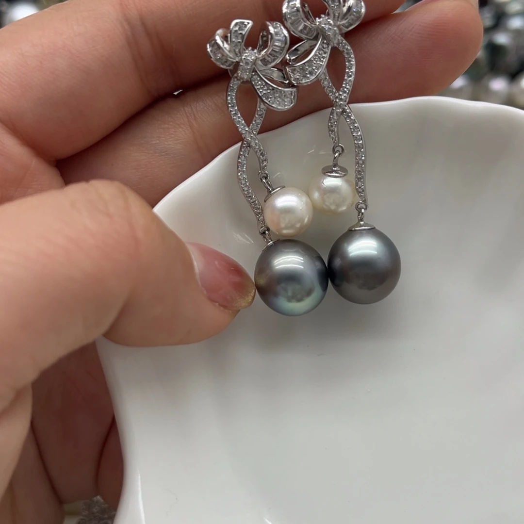 银S925镶嵌海水珍珠耳饰