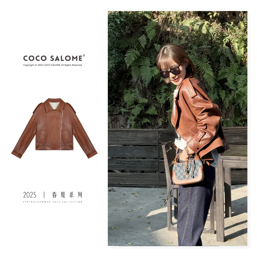 COCO SALOME⑥【秀场皮衣】100绵羊皮斜襟简约百搭皮衣1003