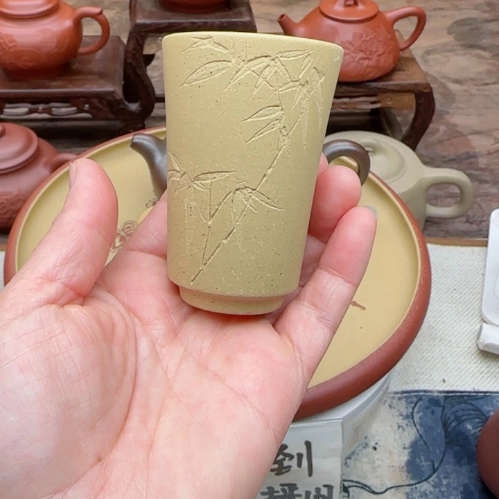 紫砂茶壶静***?段泥主人杯小刻绘