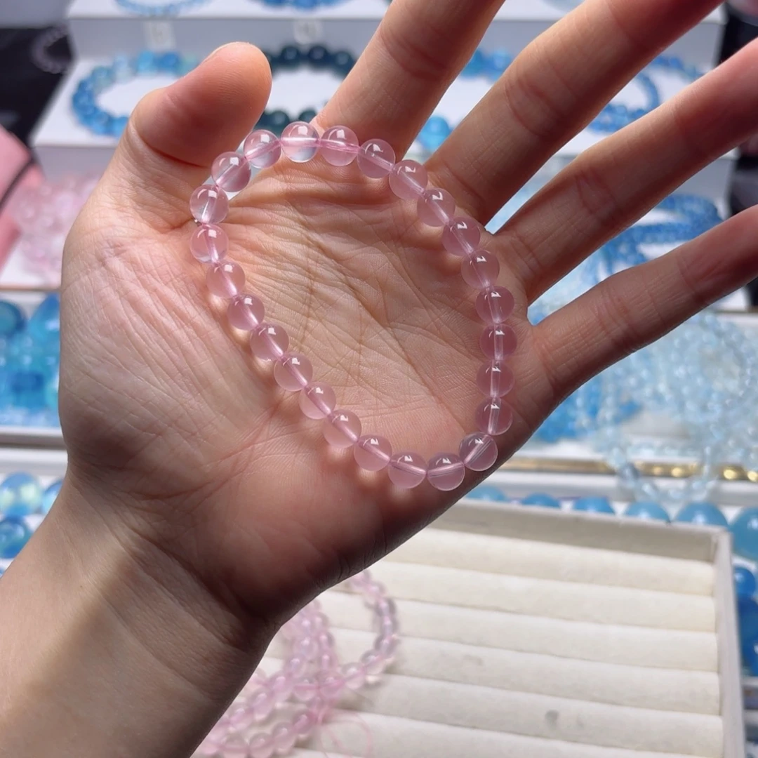 手链银S925镶嵌烟晶粉水晶7+