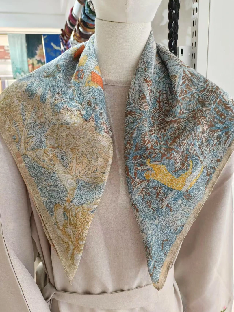 A29【丛林】 精品高端双面丝绒70X70方巾洋气百搭围巾丝巾披肩