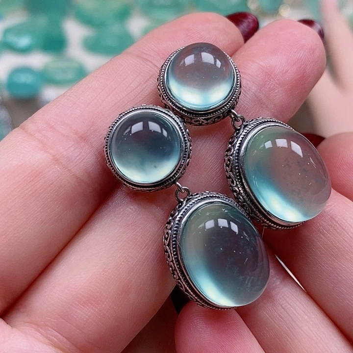 蛇纹石玉耳坠银S925镶嵌紫***福